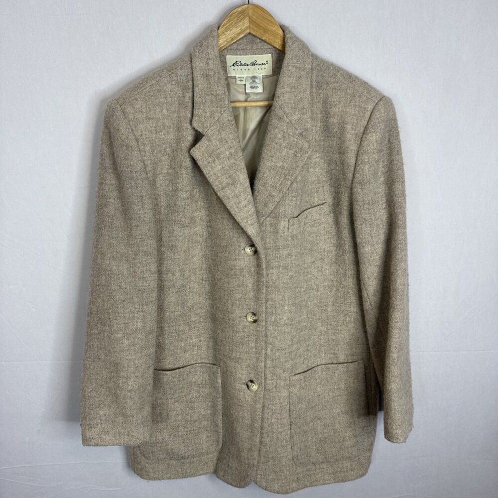 Vintage Eddie Bauer Women’s Wool Blazer Jacket Beige 100% Wool USA Size L